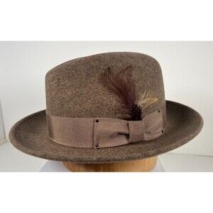Bailey Oatmeal Brown Large Wool Hat Feather Brown Band Litefelt Water Resistant